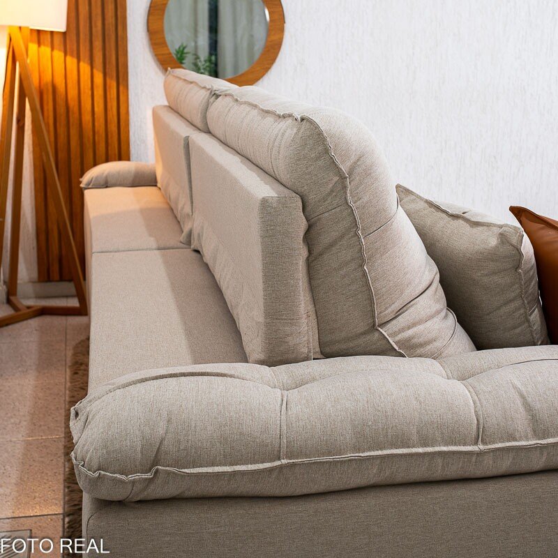 Sofá Retrátil Reclinável Verona 2.90m Linho Bege D28 Soft - Molas Ensacadas - Imagem 11