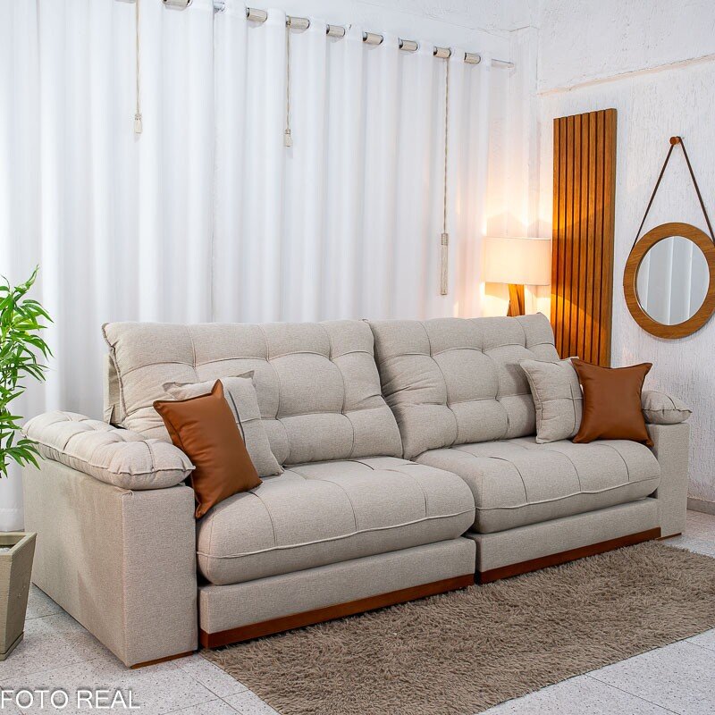 Sofá Retrátil Reclinável Verona 2.90m Linho Bege D28 Soft - Molas Ensacadas - Imagem 3