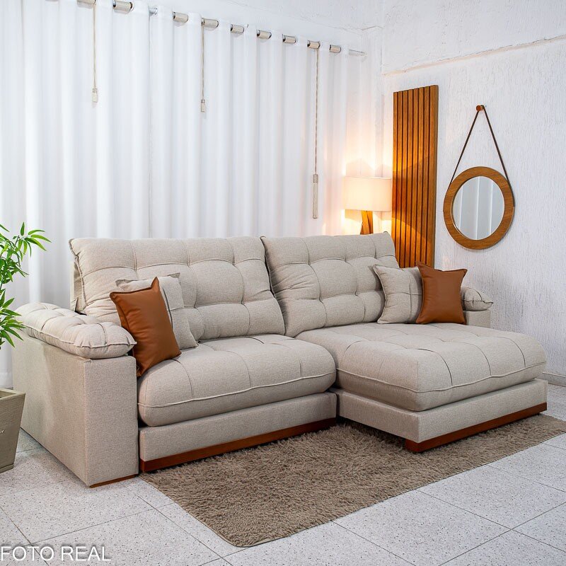 Sofá Retrátil Reclinável Verona 2.90m Linho Bege D28 Soft - Molas Ensacadas - Imagem 4