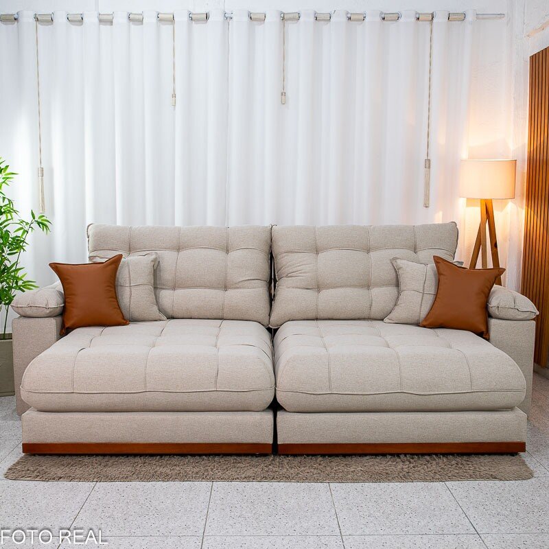 Sofá Retrátil Reclinável Verona 2.90m Linho Bege D28 Soft - Molas Ensacadas - Imagem 5