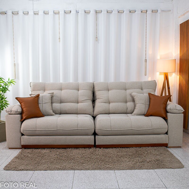 Sofá Retrátil Reclinável Verona 2.90m Linho Bege D28 Soft - Molas Ensacadas - Imagem 6