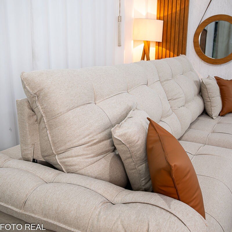 Sofá Retrátil Reclinável Verona 2.90m Linho Bege D28 Soft - Molas Ensacadas - Imagem 7