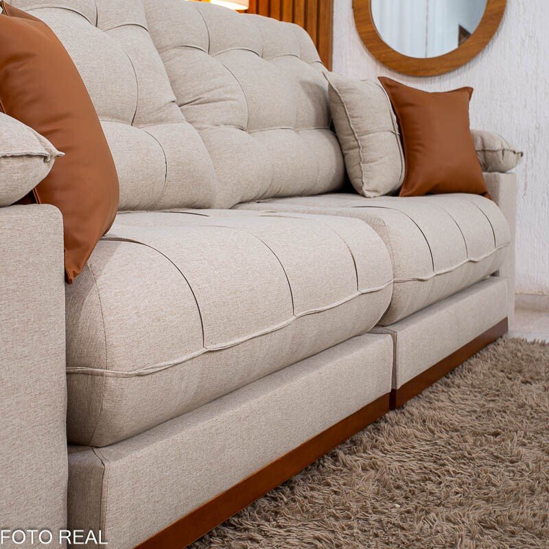 Sofá Retrátil Reclinável Verona 2.90m Linho Bege D28 Soft - Molas Ensacadas - Imagem 9