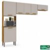 Torre Quente Cozinha New Valência + Aéreo Triplo 3 Portas 1.20m + Armário de geladeira New Valência Cinamomo/Off - Sallêto