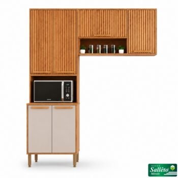 Torre Quente Flórida + Armário Aéreo Florida Ripado 1.20m Cinamomo/Off - Sallêto