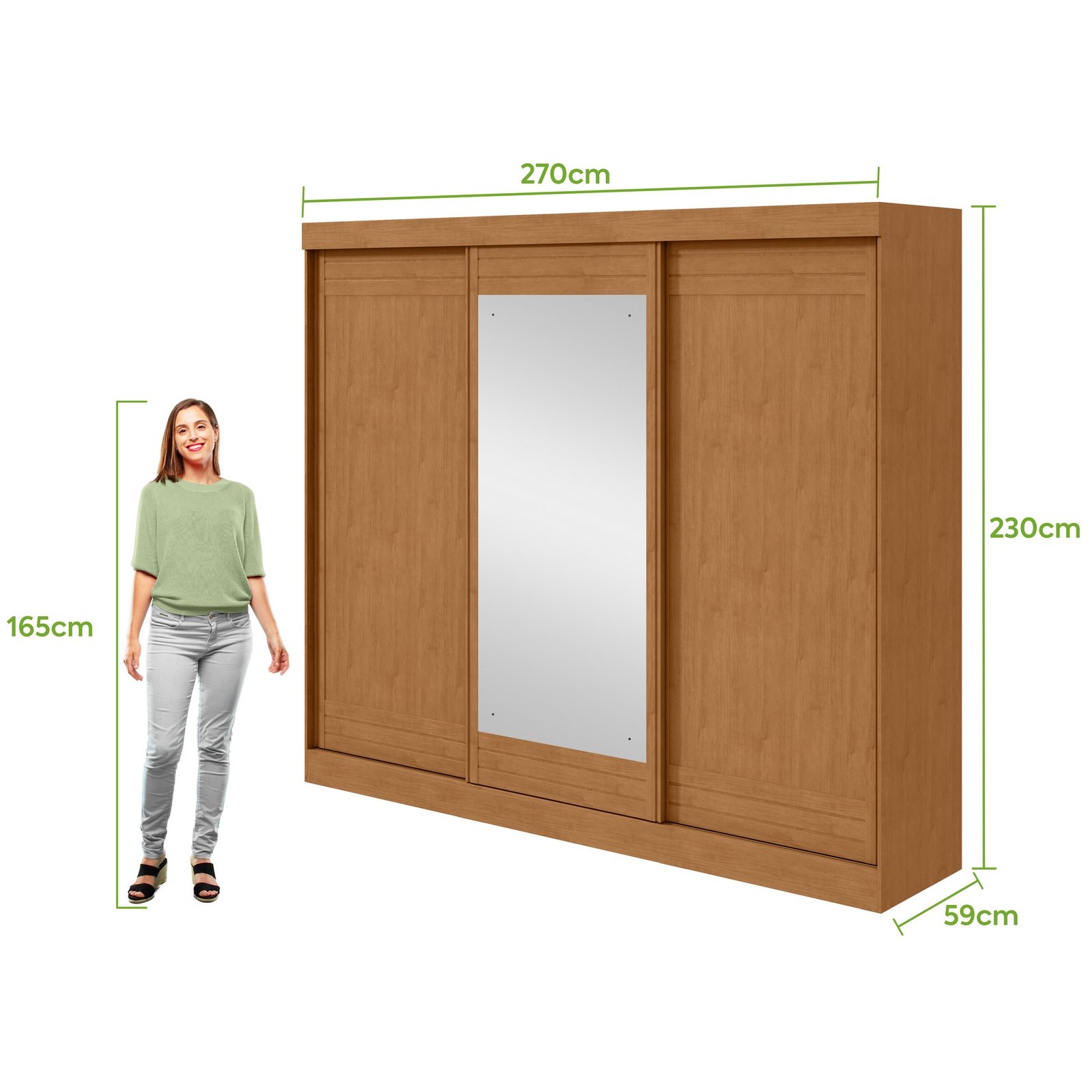 Guarda-Roupa 3 Portas Nice 2,70 m Amêndoa Clean/Off White/Amêndoa Clean – LOPAS - Imagem 10