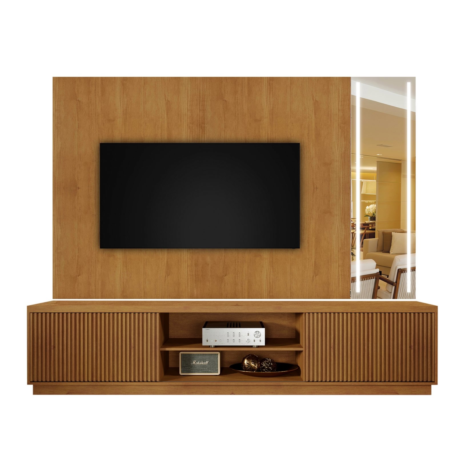 Painel até 75″ Vitrum Naturale + Rack Arezzo 2.2 Ripado/Naturale – MAVAULAR - Imagem 2