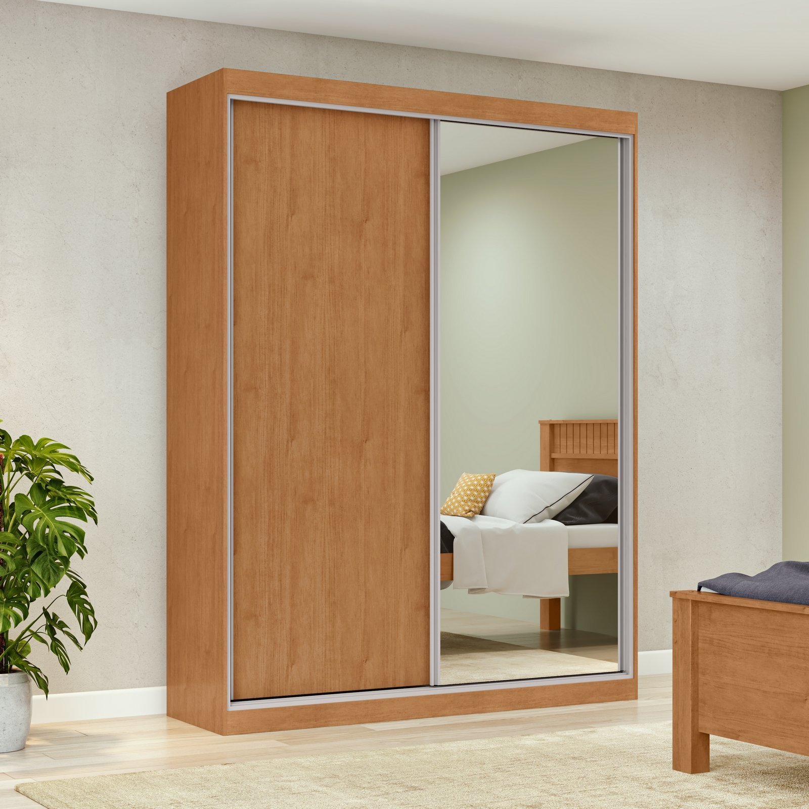 Guarda-Roupa 2 Portas Quadrix 1,54 m Amêndoa Clean/Off White/Amêndoa Clean – LOPAS - Imagem 3