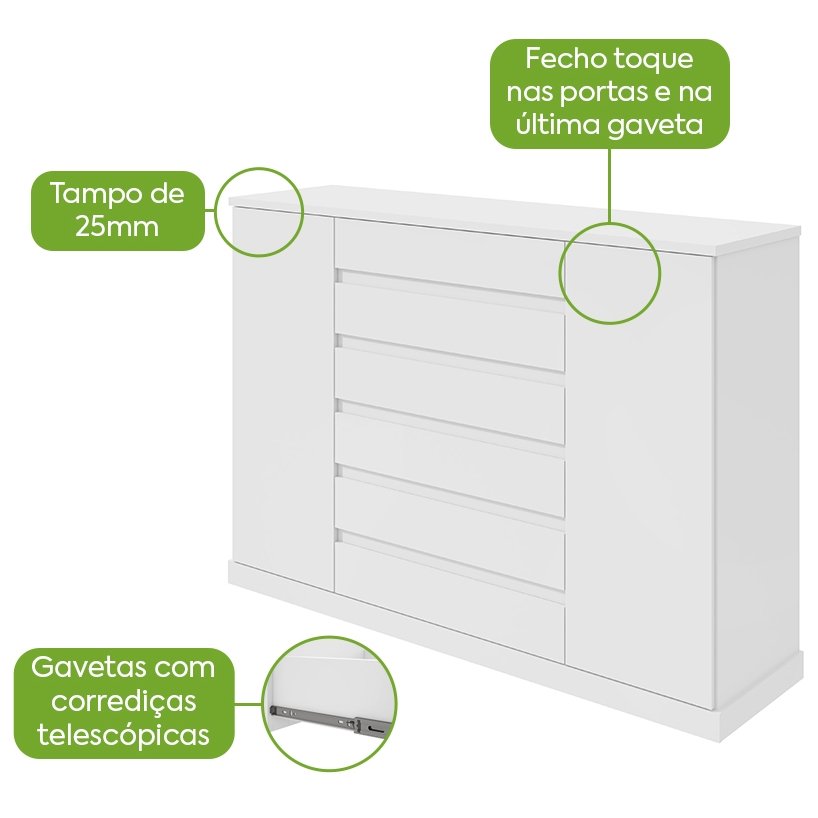 Cômoda 7 Gavetas Vedra Branco – LOPAS - Imagem 2