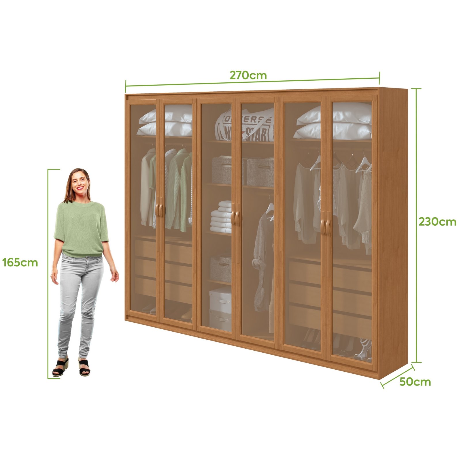 Guarda-Roupa 6 Portas Suavitá Glass 2,70 m Amêndoa Clean - LOPAS - Imagem 5