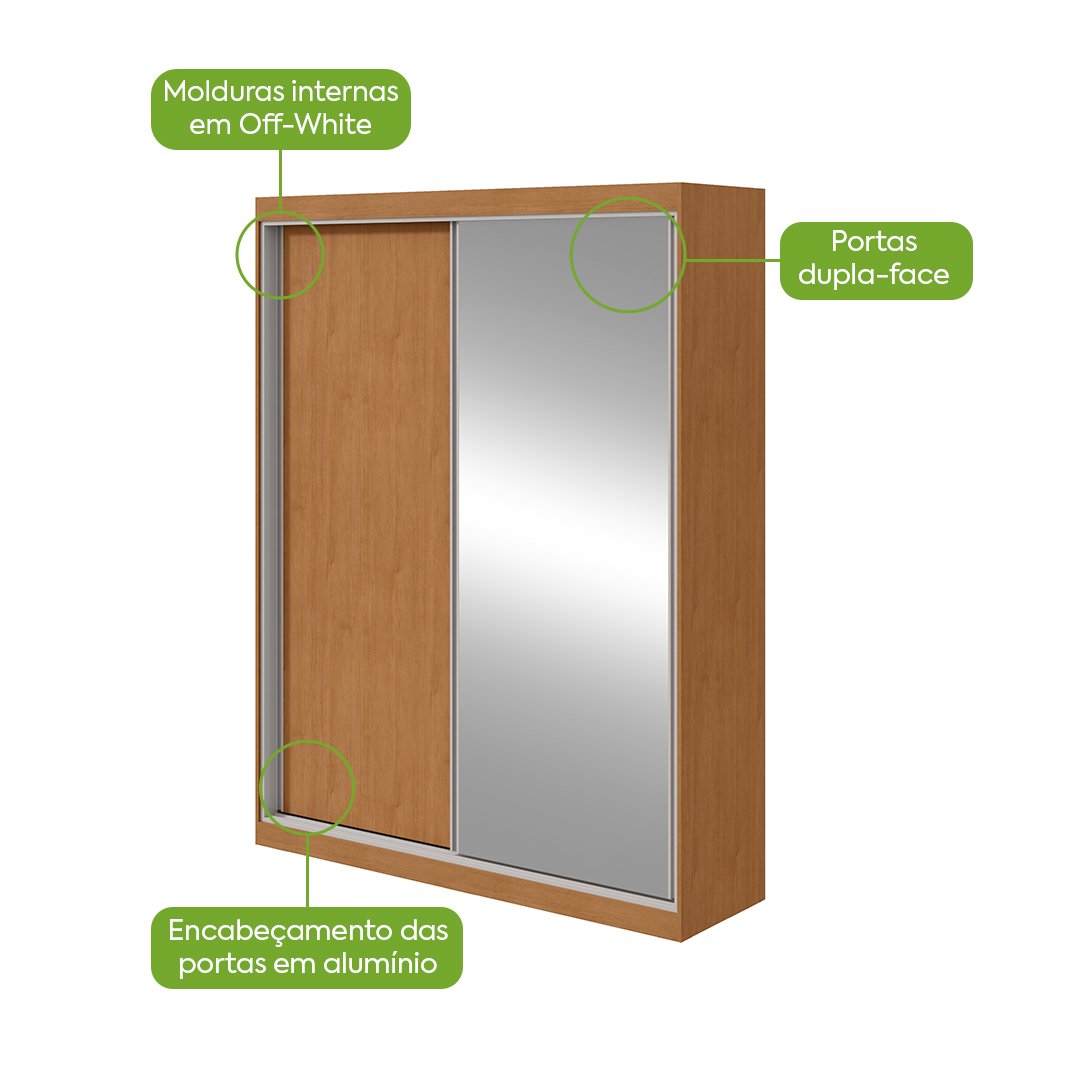 Guarda-Roupa 2 Portas Quadrix 1,54 m Amêndoa Clean/Off White/Amêndoa Clean – LOPAS - Imagem 6