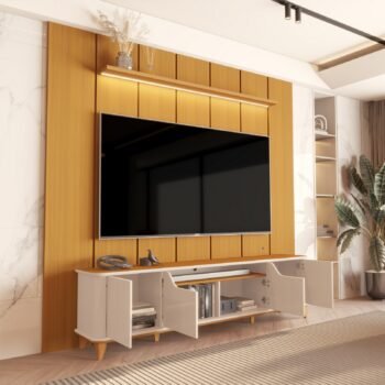 Alternative view of Painel até 75″ Lumi 2.19 Cedro + Rack Aron Off White/Cedro – EDN MÓVEIS