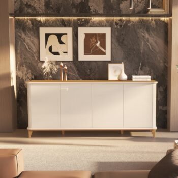Buffet 4 Portas Aron Off White/Cedro – EDN MÓVEIS