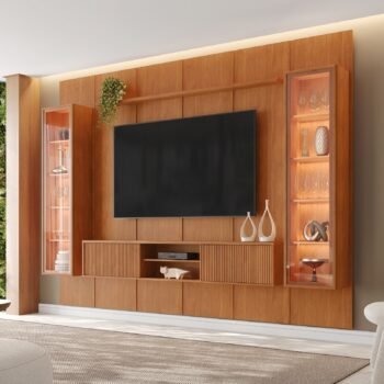 Painel até 75″ Dominus 2,79 m Naturale + Rack Dominus Naturale + Duas Cristaleiras Dominus Naturale – MAVAULAR