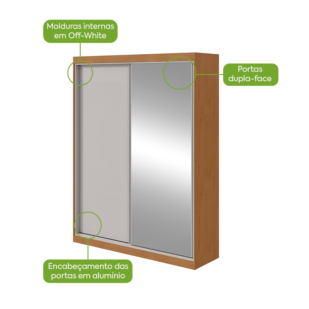 Guarda-Roupa 2 Portas Quadrix 1,54 m Amêndoa Clean/Off White/Amêndoa Clean – LOPAS - Imagem 5