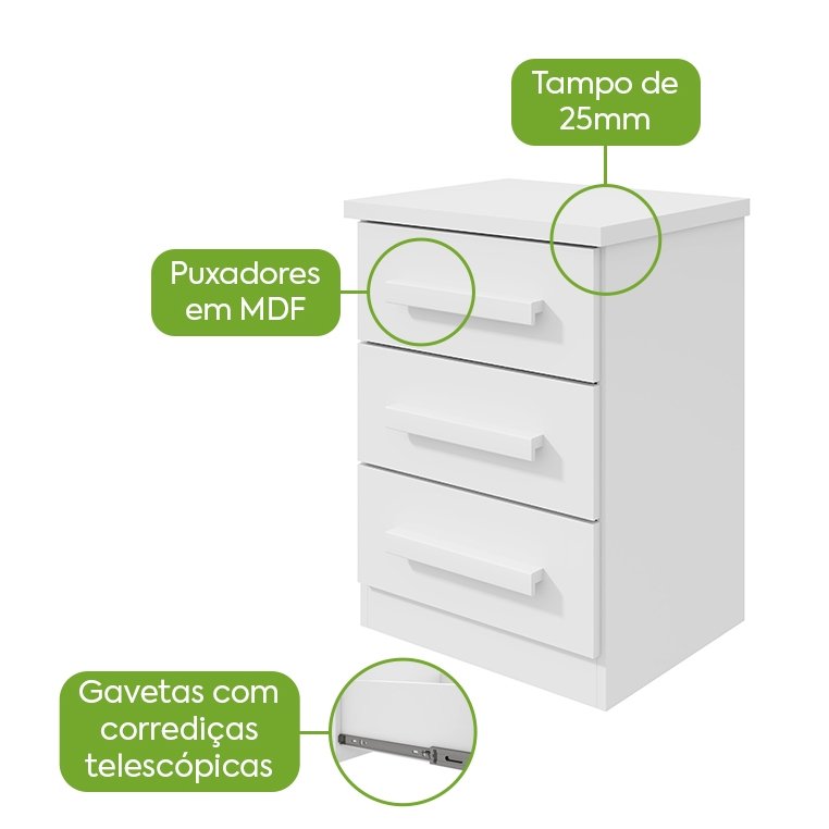 Mesa de Cabeceira Baião Branco - LOPAS - Imagem 2