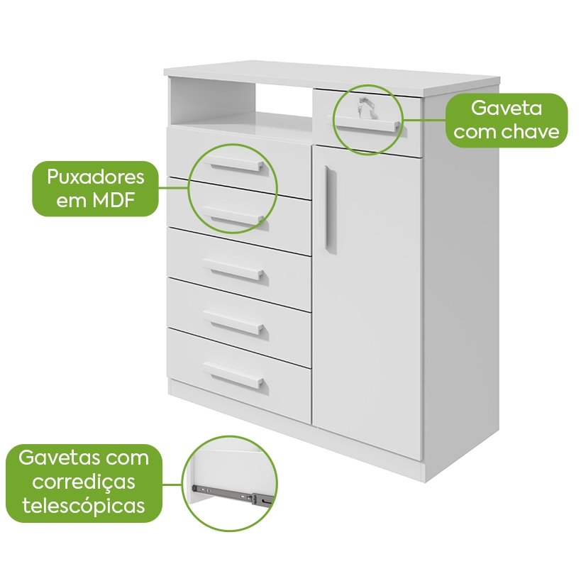 Cômoda 6 Gavetas com Sapateira Da Vinci Branco - LOPAS - Imagem 2