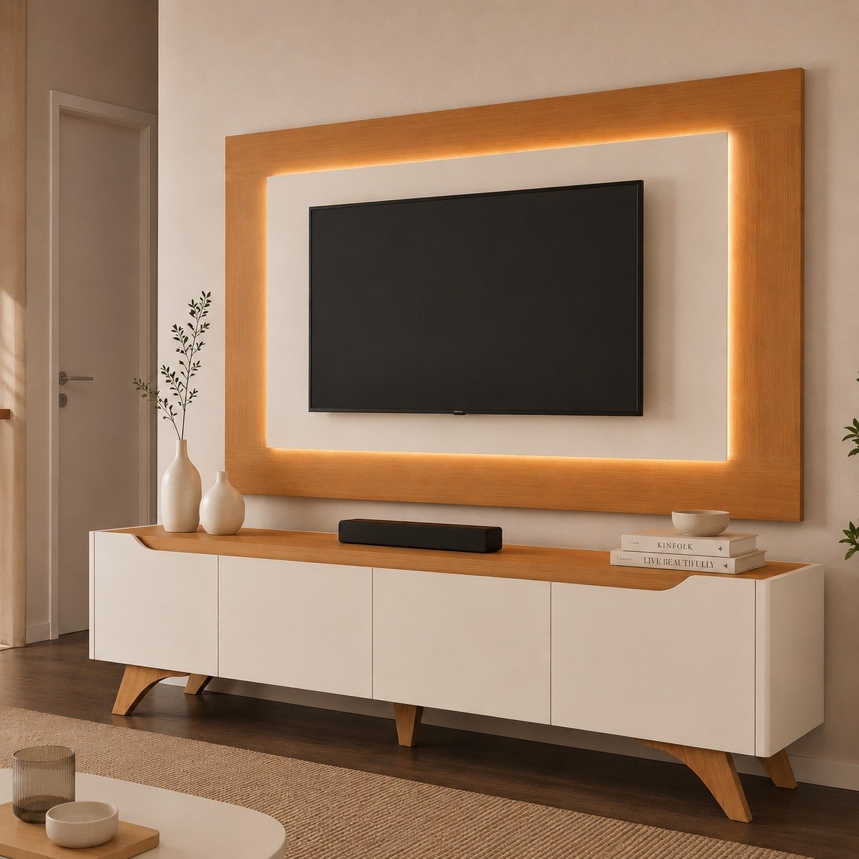 Painel até 58″ + Rack Atenas 1,80 m Off White/Naturale – MAVAULAR