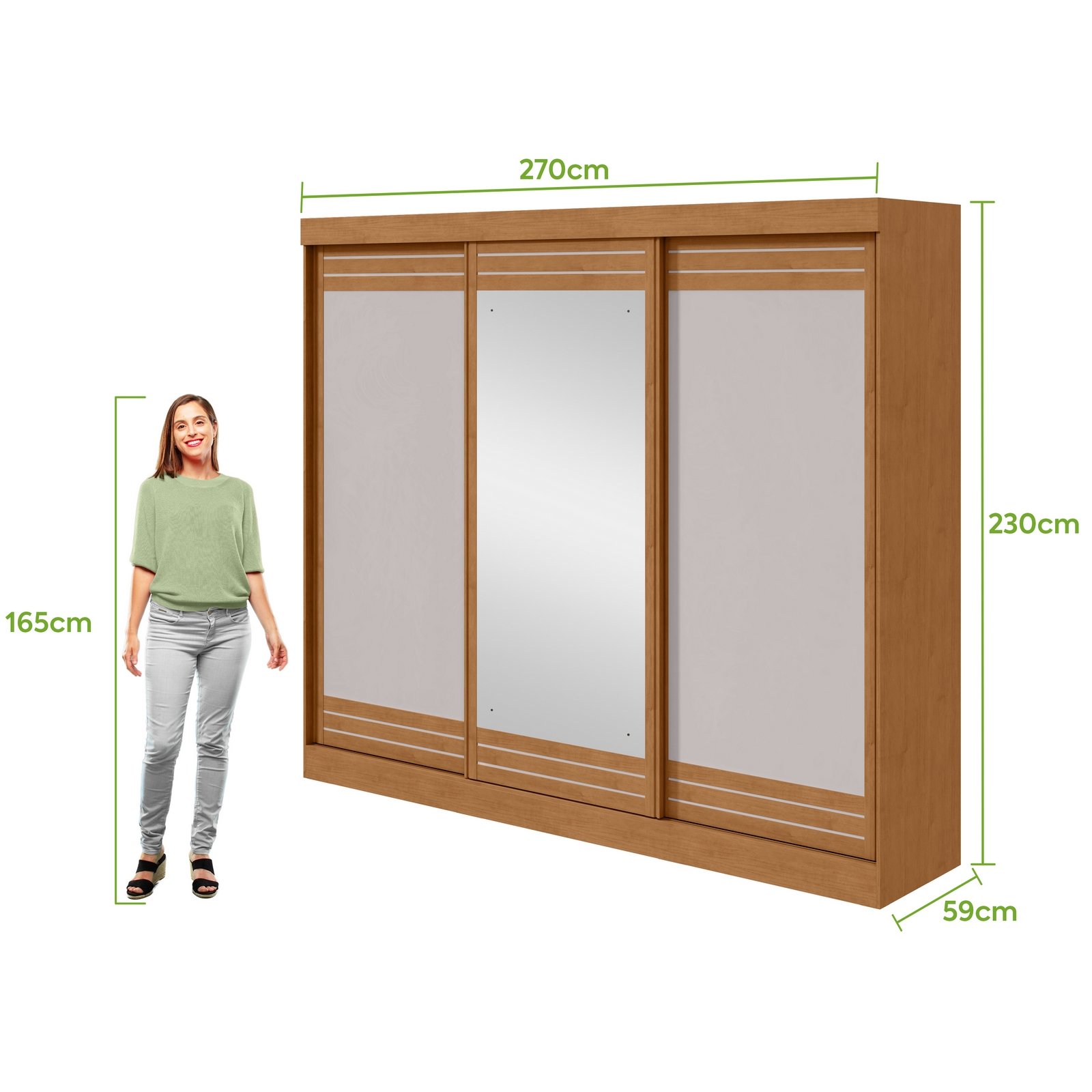 Guarda-Roupa 3 Portas Nice 2,70 m Amêndoa Clean/Off White/Amêndoa Clean – LOPAS - Imagem 9
