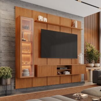 Painel até 75″ Dominus 2,32 m Naturale + Rack Suspenso Dominus Naturale + Cristaleira Dominus Naturale – MAVAULAR