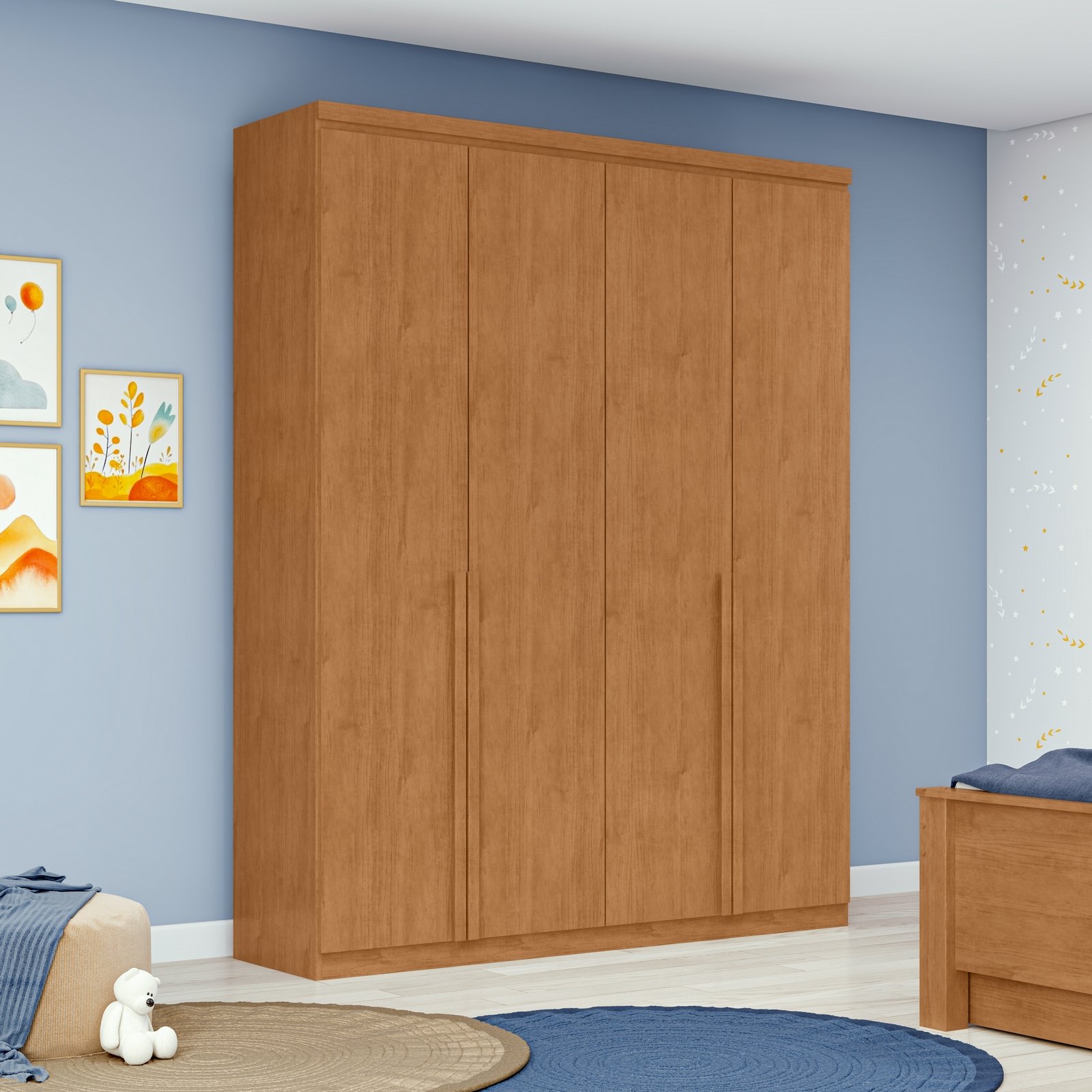 Guarda-Roupa 4 Portas Alonzo 1,54 m Amêndoa Clean - LOPAS