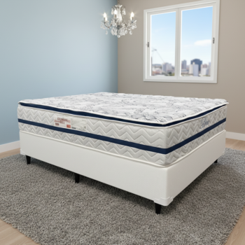 Colchão Casal Blue 32 cm HR33 Molas Ensacadas + Base Simples Corino Branco – PAROPAS + BIOSTAR