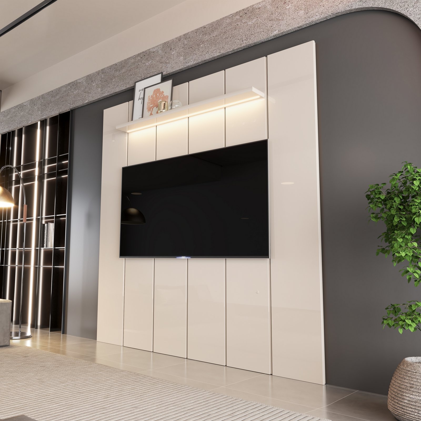Painel até 75" Lumi 1,88 m Off White - EDN MÓVEIS
