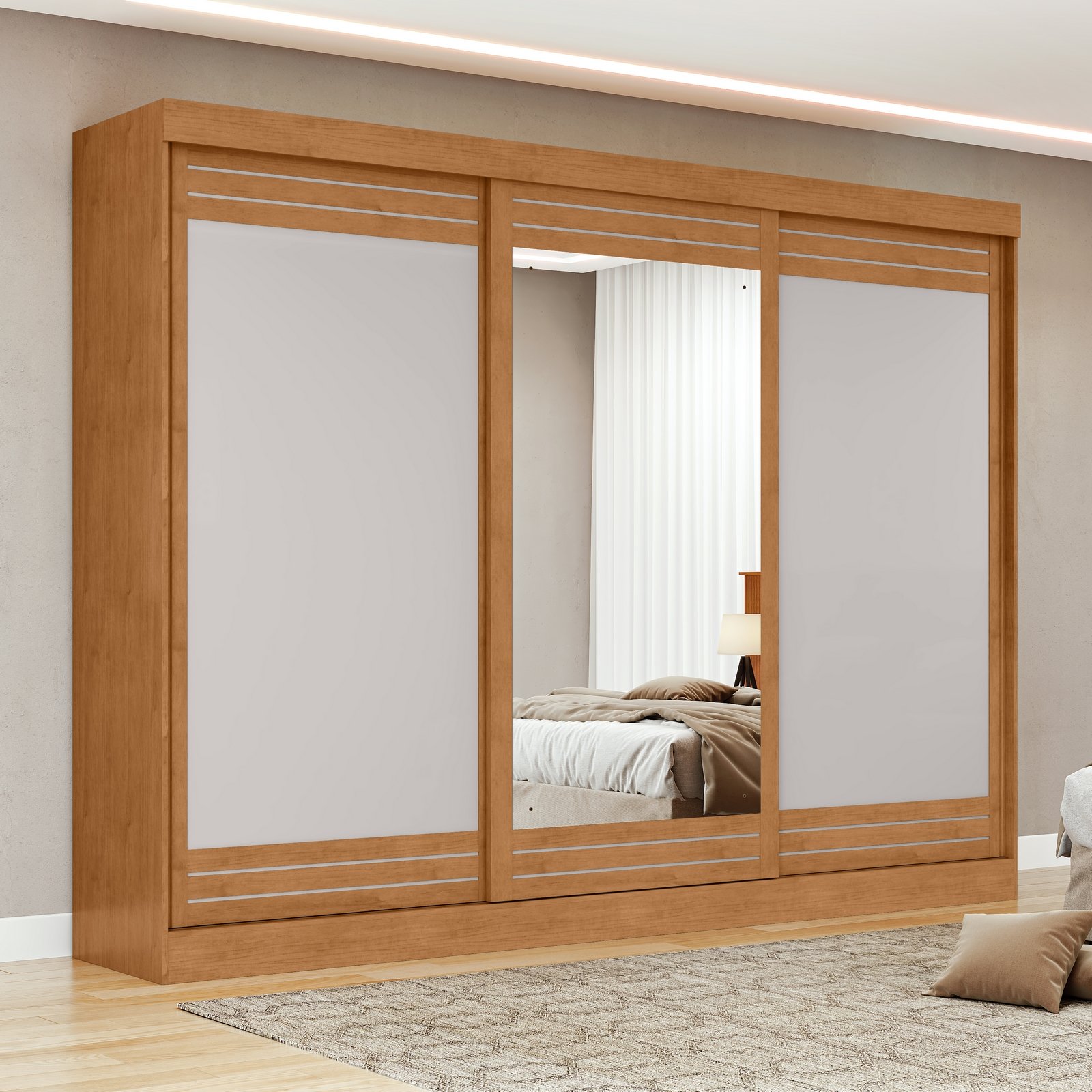 Guarda-Roupa 3 Portas Nice 2,70 m Amêndoa Clean/Off White/Amêndoa Clean – LOPAS - Imagem 2