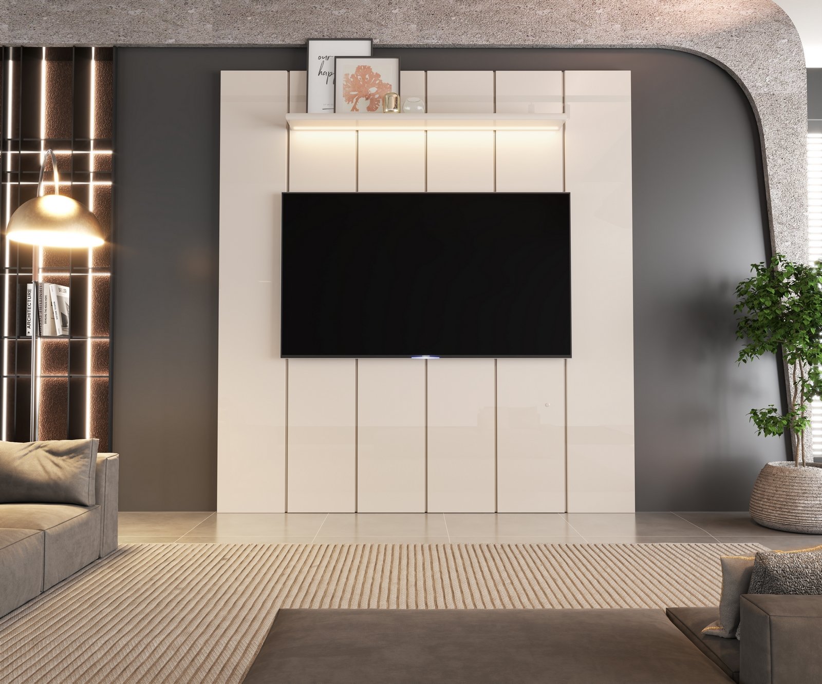 Painel até 75" Lumi 1,88 m Off White - EDN MÓVEIS - Imagem 2