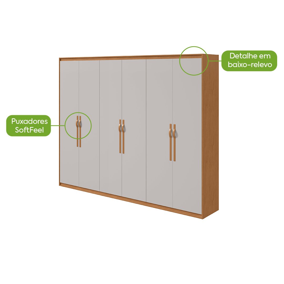 Guarda-Roupa 6 Portas Suavitá 2,70 m Amêndoa Clean/Off White - LOPAS - Imagem 3