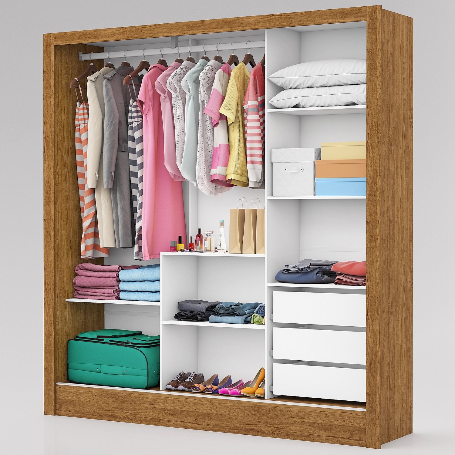 Guarda-Roupa 3 Portas Dubai/Santiago Plus (1 porta espelhada) 1,79 m Cinamomo - CARIOCA MÓVEIS - Imagem 2