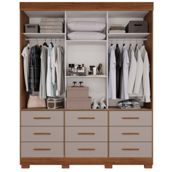 Alternative view of Guarda-Roupa 3 Portas New Star 1,80 m Cinamomo/Off White - SALLÊTO
