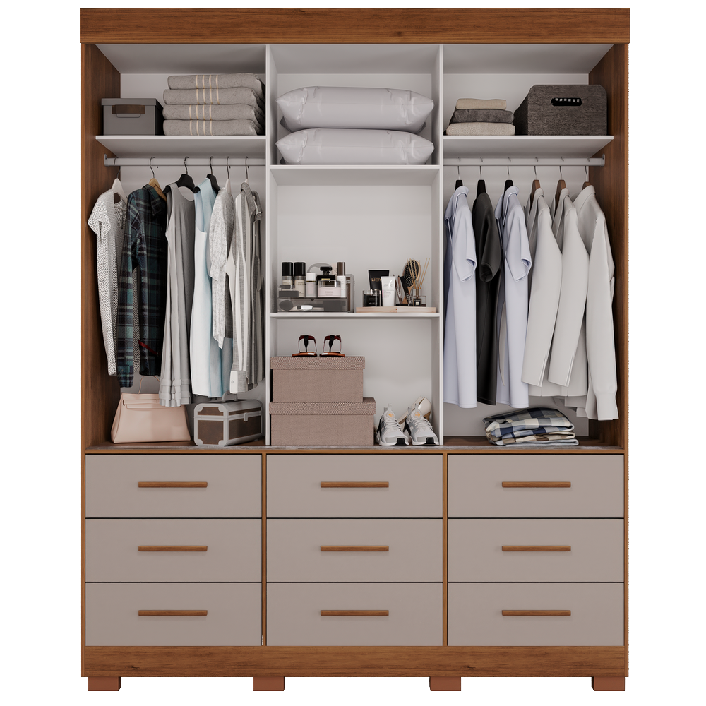 Guarda-Roupa 3 Portas New Star 1,80 m Cinamomo/Off White - SALLÊTO - Imagem 2