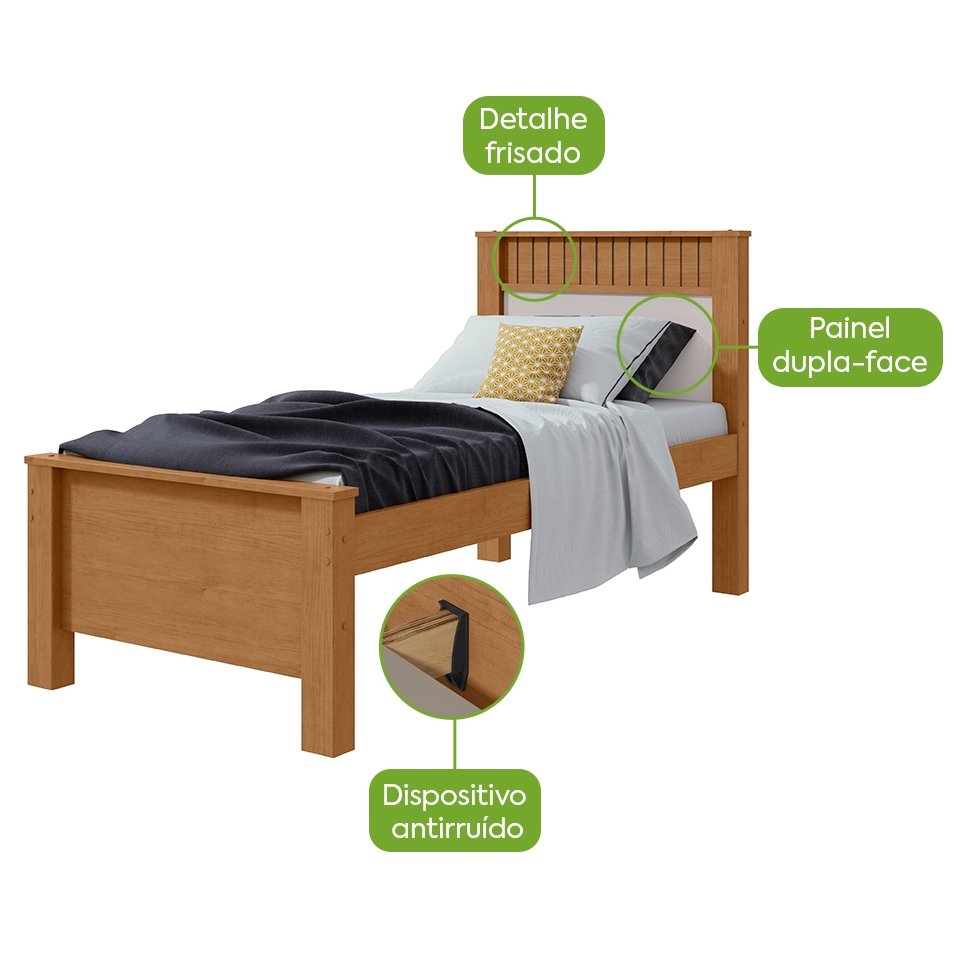 Cama Solteiro Athenas Amêndoa Clean/Off White/Amêndoa - LOPAS - Imagem 5