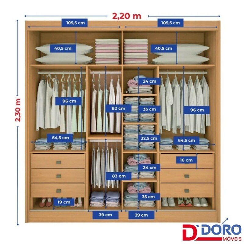 Guarda-Roupa Casal 2 Portas Titanium Ripado MDF Cinamomo/Off White Larg. 2.20m D Doro - Imagem 8