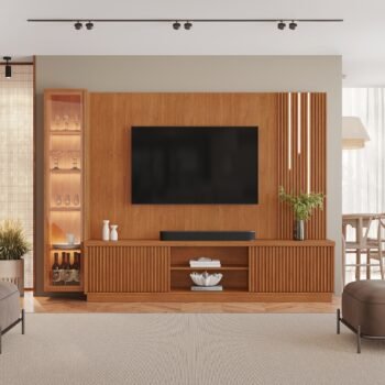 Alternative view of Home Theater até 75″ Arezzo New (C/LED Cascata) + Módulo Cristaleira Dominus Naturale – MAVAULAR