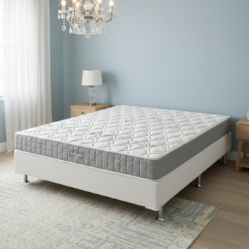 Colchão Casal Orthosono 18 cm D33 + Base Simples Corino Branco – ANJOS + BIOSTAR
