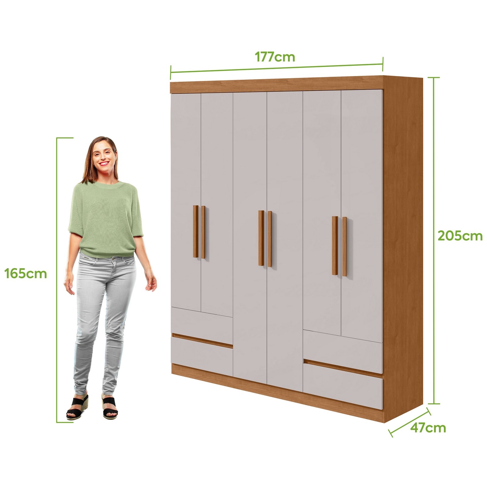 Guarda-Roupa 6 Portas Zeus 1,77 m Amêndoa Clean/Off White - LOPAS - Imagem 4