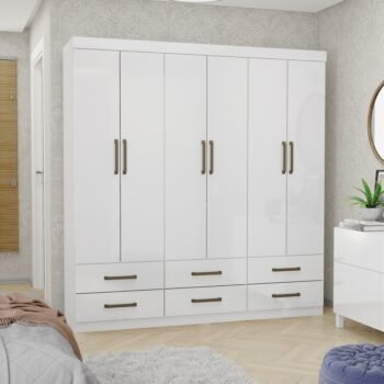 Guarda-Roupa 6 Portas(Sem Espelho/Sem Pés)Dallas 1,53 m Branco - CARIOCA MÓVEIS