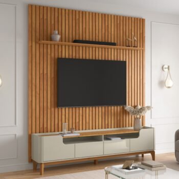 Alternative view of Painel Ripado até 85" Supremo 2.3 Cinamomo + Rack Flip 2.2 Cinamomo/Off White - PATRIMAR