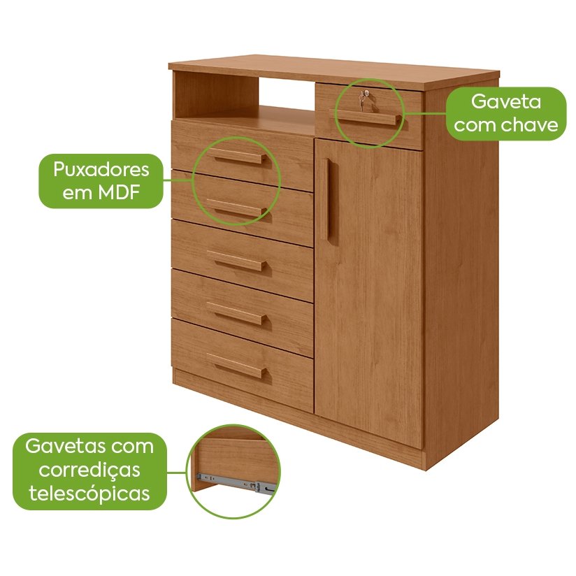 Cômoda 6 Gavetas com Sapateira Da Vinci Amêndoa Clean - LOPAS - Imagem 2