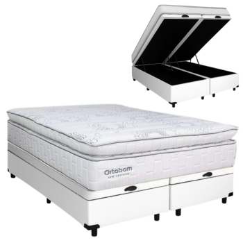 Alternative view of Colchão Queen New Freedom 32 cm D33 Molas Ensacadas + Base Baú Corino Branco – ORTOBOM + ALTO NÍVEL