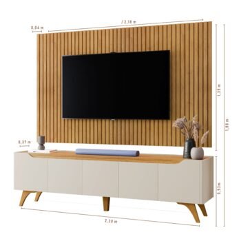 Alternative view of Painel Ripado até 75″ Versátilis 2,17 m Naturale + Rack Atenas Off White/Naturale – MAVAULAR