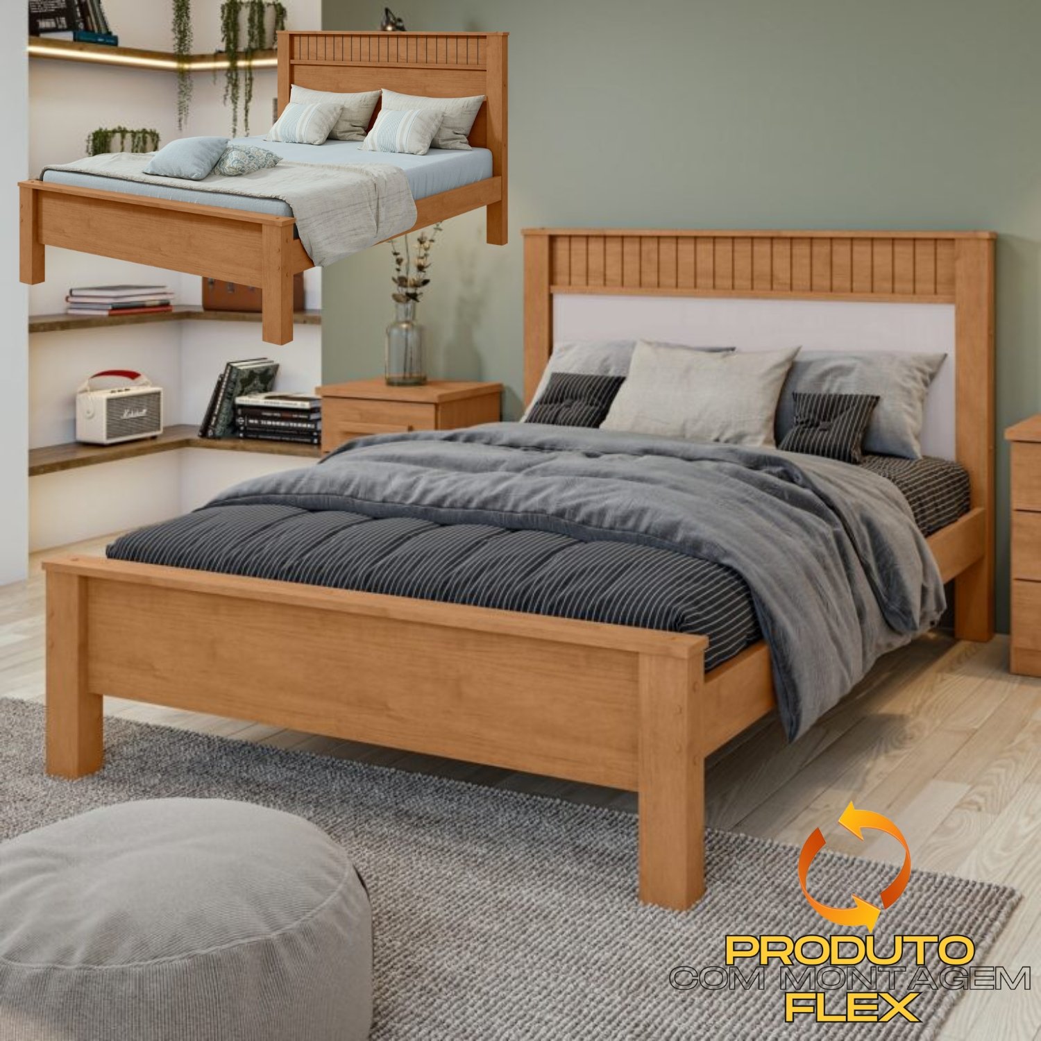 Cama Casal Athenas Amêndoa Clean/Off White/Amêndoa - LOPAS