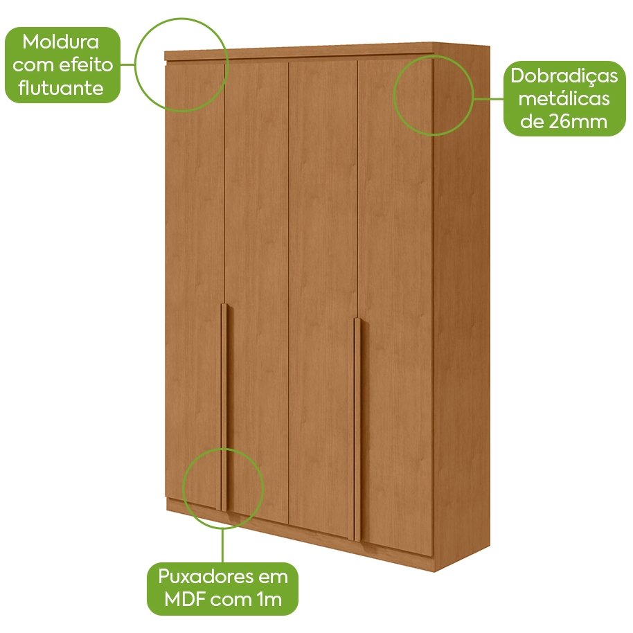 Guarda-Roupa 4 Portas Alonzo 1,54 m Amêndoa Clean - LOPAS - Imagem 3