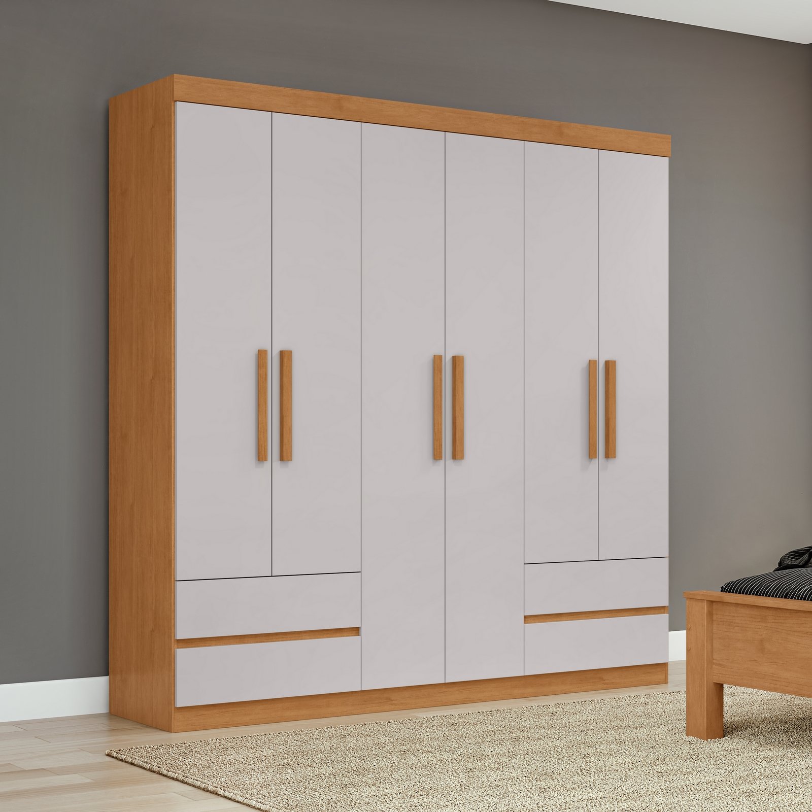 Guarda-Roupa 6 Portas Zeus 1,77 m Amêndoa Clean/Off White - LOPAS