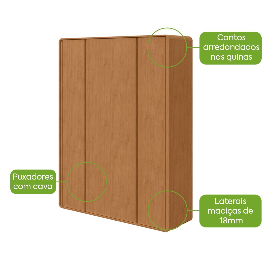 Guarda-Roupa 4 Portas Loop 1,84 m Amêndoa Clean - LOPAS - Imagem 3