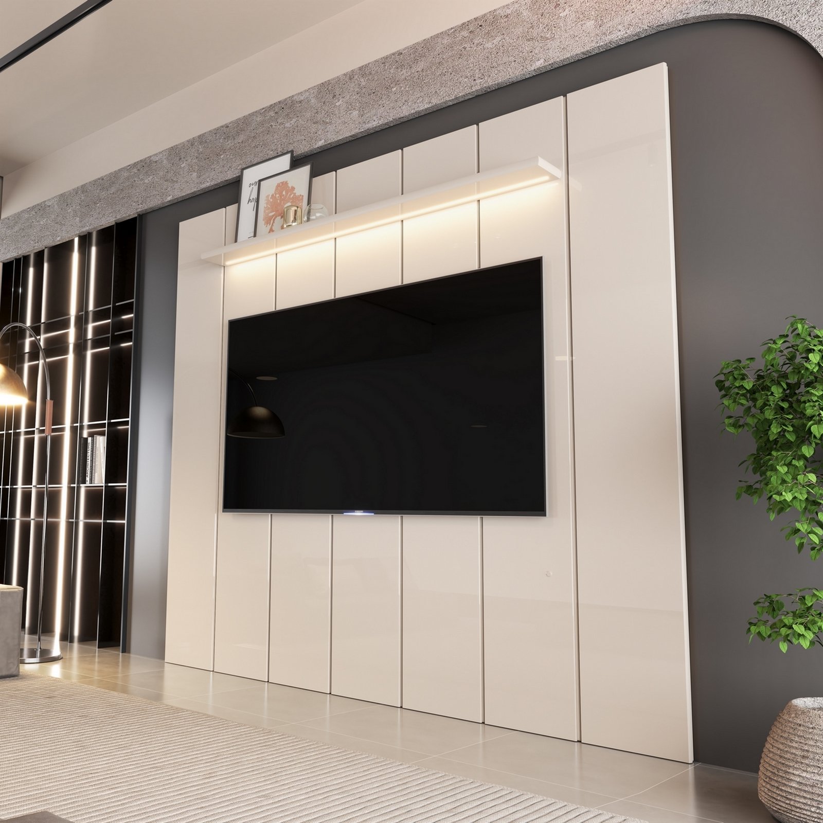 Painel até 75" Lumi 2,19 m Off White - EDN MÓVEIS