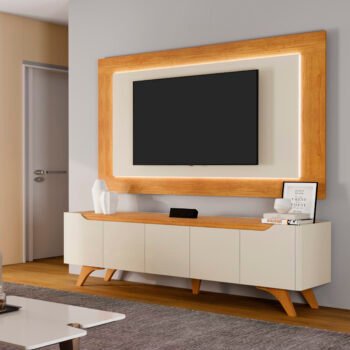 Painel + Rack até 65" Atenas 2.2 Off White/Naturale - MAVAULAR