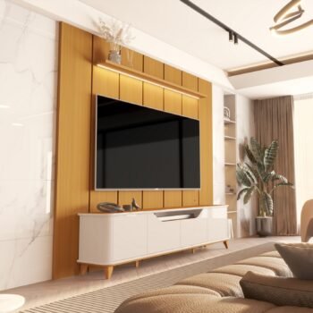 Painel até 75″ Lumi 2.19 Cedro + Rack Aron Off White/Cedro – EDN MÓVEIS